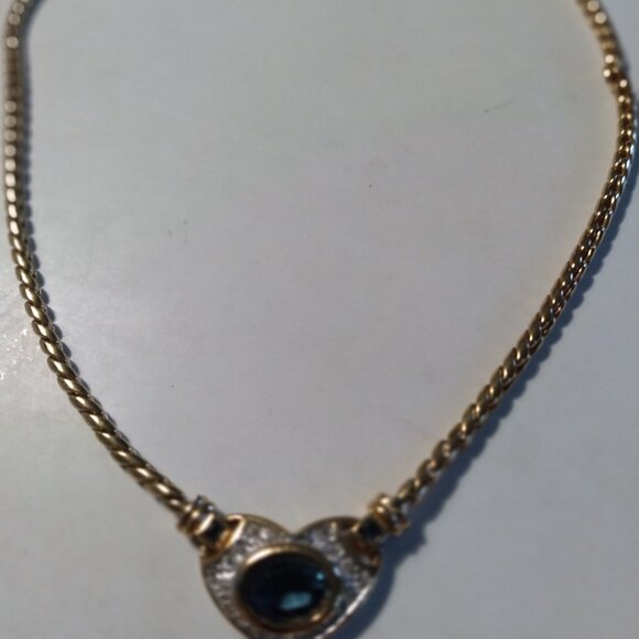 Beautiful Heavy Link Gold Filled Chain with Blue Saffire Heart - Picture 2 of 8